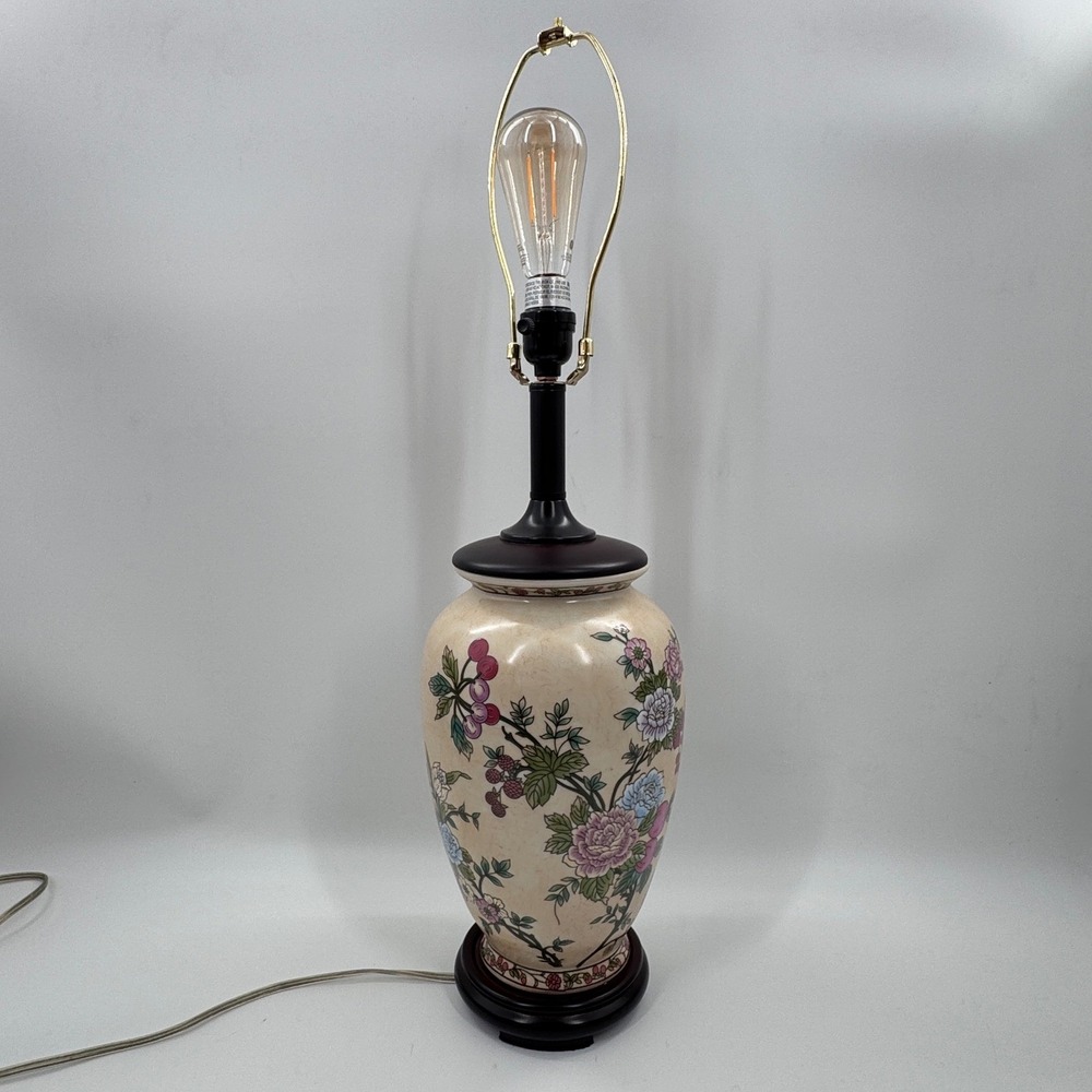Chinoiserie Floral Ginger Jar Table Lamp with Crackle Glaze